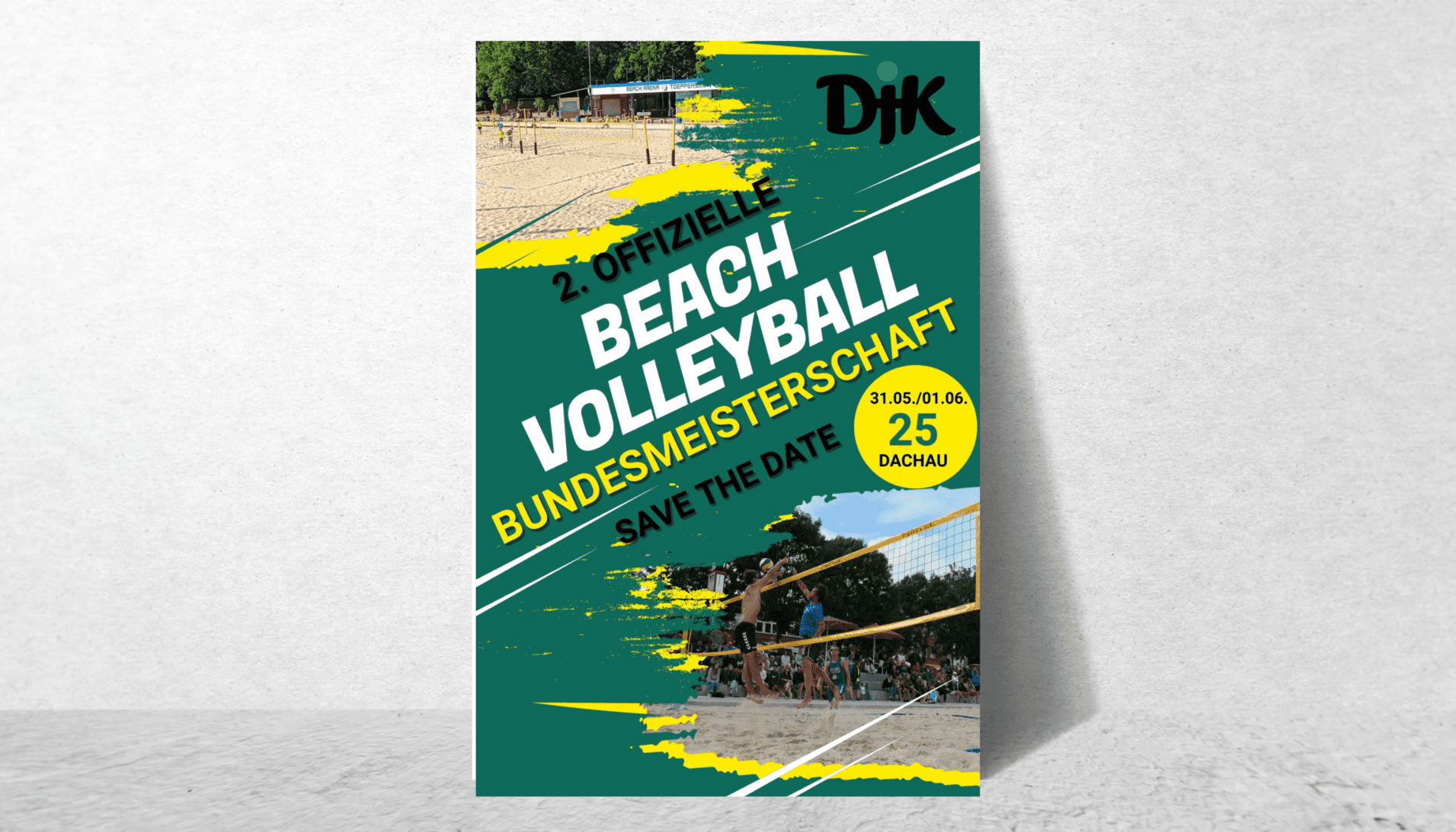 Plakat zur 2. offiziellen Beachvolleyball-Bundesmeisterschaft mit Datum und Ortshinweis.
