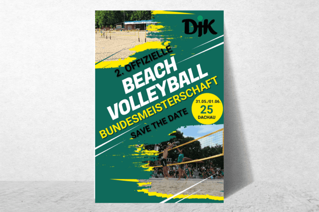 Plakat zur 2. offiziellen Beachvolleyball-Bundesmeisterschaft mit Datum und Ortshinweis.