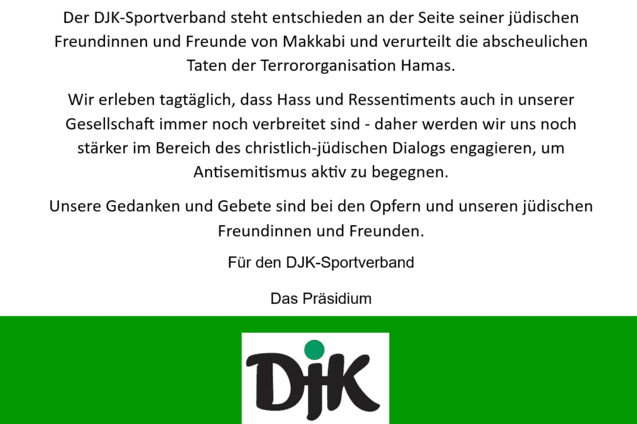 Statement des DJK-Sportverbands zur Unterst&uuml;tzung j&uuml;discher Freunde und gegen Antisemitismus.