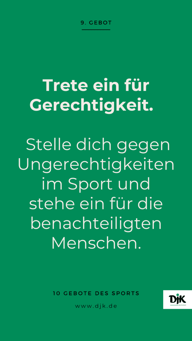 Gr&uuml;ne Hintergrundgrafik mit dem Text: &bdquo;Trete ein f&uuml;r Gerechtigkeit. Stelle dich gegen Ungerechtigkeiten im Sport.&ldquo;