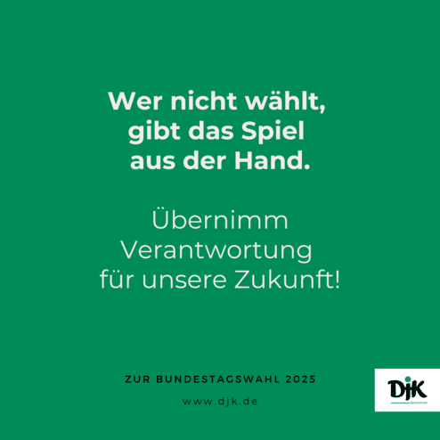 Plakat zur Bundestagswahl 2025 mit Text &uuml;ber die Bedeutung der Wahl und Verantwortung f&uuml;r die Zukunft.