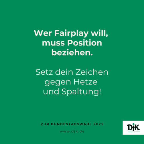 Gr&uuml;ne Hintergrundgrafik mit Text: "Wer Fairplay will, muss Position beziehen. Setz dein Zeichen gegen Hetze und Spaltung!"