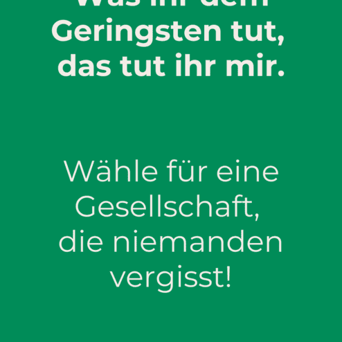 Plakat mit gr&uuml;nem Hintergrund, wei&szlig;en Texten zur Bundestagswahl 2025 und Logo der DJK.