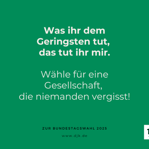 Gr&uuml;ne Grafik mit Text zur Bundestagswahl 2025: Aufruf zur Wahl f&uuml;r eine inklusive Gesellschaft, die niemanden vergisst.