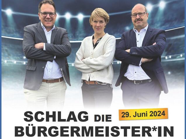 Plakat f&uuml;r das Event &bdquo;Schlag die B&uuml;rgermeister*in&ldquo; mit Informationen zu Datum, Uhrzeiten und Sportarten.