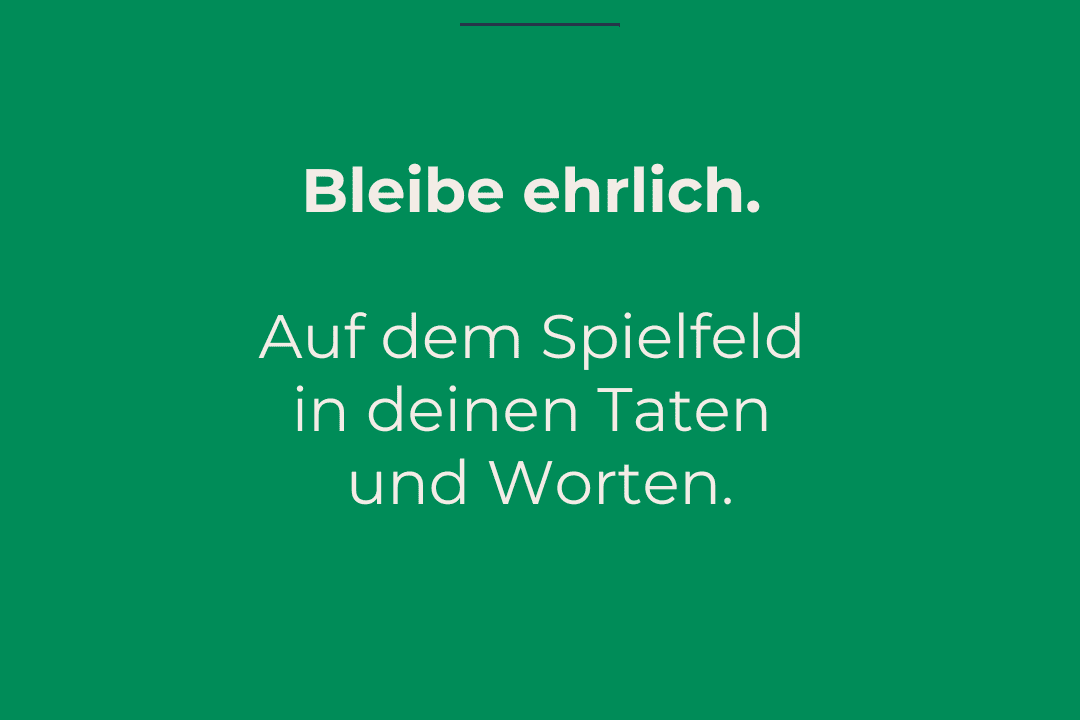 Gr&uuml;ne Grafik mit der Aufschrift: "4. Gebot: Bleibe ehrlich. Auf dem Spielfeld in deinen Taten und Worten." DJK Logo unten rechts.