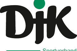Logo des DJK Sportverbands in Schwarz und Gr&uuml;n mit einem gr&uuml;nen Punkt &uuml;ber dem Buchstaben "J".
