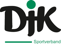 Logo des DJK Sportverbands in Schwarz und Gr&uuml;n mit einem gr&uuml;nen Punkt &uuml;ber dem Buchstaben "J".