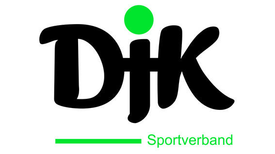 Logo des DJK Sportverbands mit schwarzer Schrift und gr&uuml;nem Punkt sowie gr&uuml;nem Unterstrich.