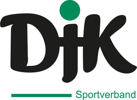 Logo des DJK Sportverbands mit stilisiertem Schriftzug &bdquo;DJK&ldquo; in Schwarz und gr&uuml;nem Punkt dar&uuml;ber.