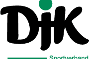 Logo des DJK Sportverbands mit stilisiertem Schriftzug in Schwarz und gr&uuml;nem Punkt &uuml;ber dem "J".