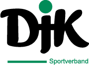 Logo des DJK Sportverbands mit stilisiertem Schriftzug in Schwarz und gr&uuml;nem Punkt &uuml;ber dem "J".