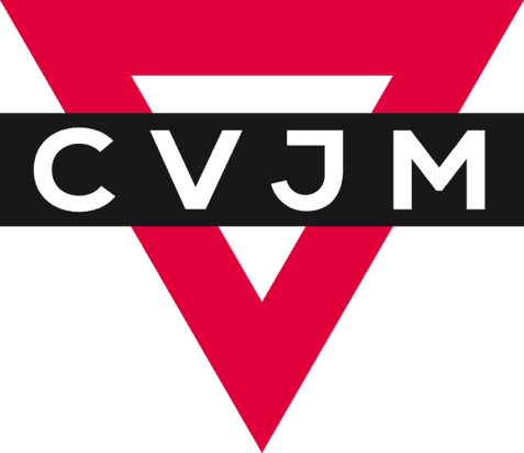 Logo des CVJM, bestehend aus einem roten Dreieck und schwarzem Rechteck mit wei&szlig;en Buchstaben &bdquo;CVJM&ldquo;.