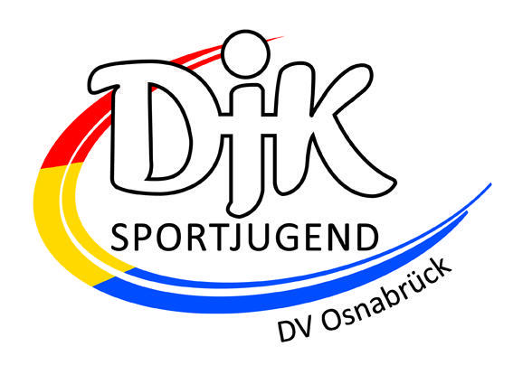 Logo der DJK Sportjugend DV Osnabr&uuml;ck, grafisch gestaltet mit rot, gelb und blau in geschwungenen Linien.