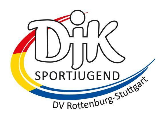 Logo der DJK Sportjugend DV Rottenburg-Stuttgart mit farbigen Wellen in Rot, Gelb und Blau.