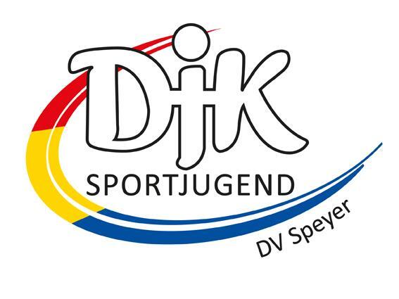 Logo der DJK Sportjugend, mit geschwungenen Linien in Rot, Gelb und Blau, und dem Text &bdquo;DJK SPORTJUGEND DV Speyer&ldquo;.