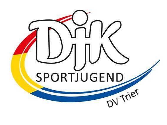 Logo der DJK Sportjugend DV Trier mit bunten geschwungenen Linien in rot, gelb und blau.