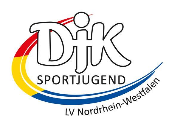 Logo der DJK Sportjugend mit dem Schriftzug &bdquo;DJK SPORTJUGEND LV Nordrhein-Westfalen&ldquo; und farbigen Wellenlinien.