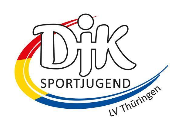Logo der DJK Sportjugend mit Text und farbigen Wellen in den Farben Schwarz, Rot, Gelb und Blau.