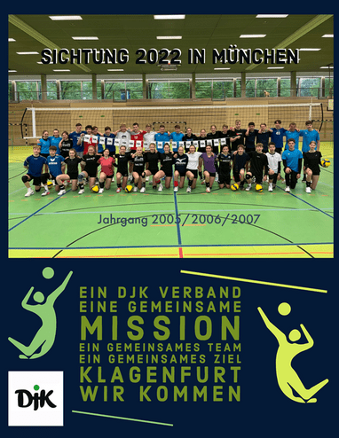 Gruppenfoto von sportlichen Jugendlichen in einem Hallenbereich, versammelt f&uuml;r die Sichtung 2022 in M&uuml;nchen.