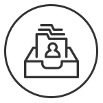 Icon einer Schublade mit Dokumenten und einer Silhouette einer Person.