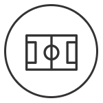 Symbol eines Fu&szlig;ballfeldes in einfacher Strichgrafik, dargestellt in einem runden Rahmen.
