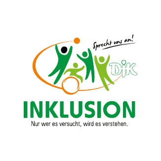 Logo der Initiative &bdquo;Inklusion&ldquo; mit stilisierten Menschen und dem Slogan &bdquo;Nur wer es versucht, wird es verstehen.&ldquo;