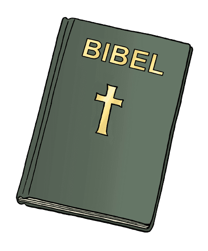 Grüne Bibel mit goldenem Schriftzug und Kreuz auf dem Cover, leicht schräg liegend.
