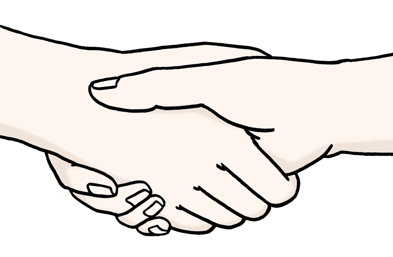 Zwei H&auml;nde sch&uuml;tteln sich in einer grafischen Darstellung, symbolisieren Zusammenarbeit oder Einigung.
