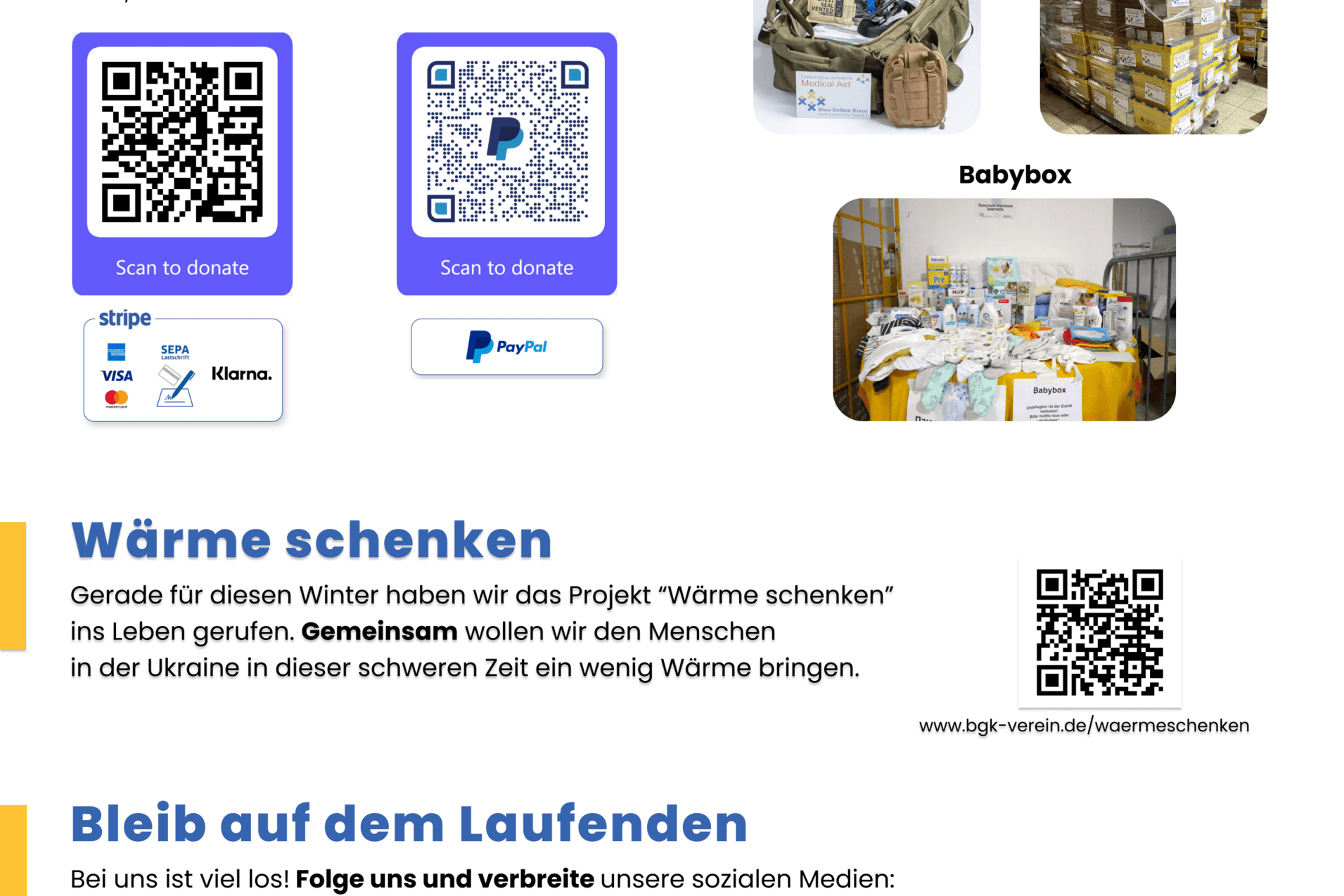 Informationsblatt der DJK-Advents-Aktion f&uuml;r die Ukraine-Hilfe des Blau-Gelben Kreuzes mit Spenden- und Projektinformationen.