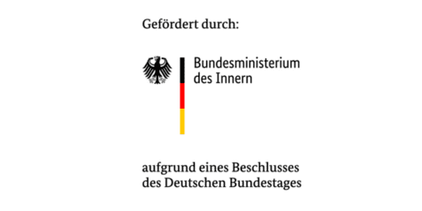 Logo des Bundesministeriums des Innern mit Text &bdquo;Gef&ouml;rdert durch: aufgrund eines Beschlusses des Deutschen Bundestages&ldquo;.