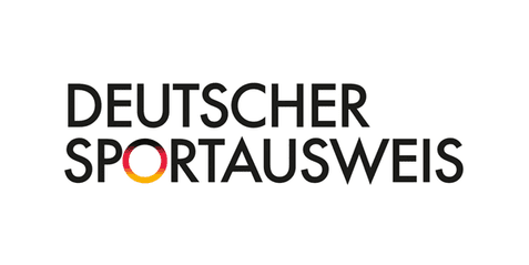 Logo des Deutschen Sportausweises in Schwarz, Rot und Gelb. Schriftzug auf wei&szlig;em Hintergrund.