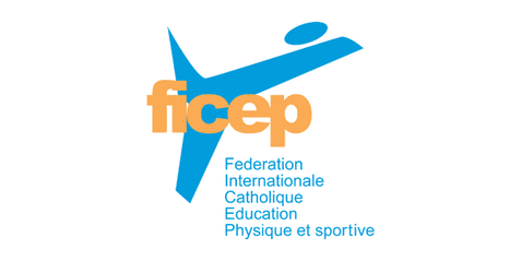 Logo der FICEP (F&eacute;d&eacute;ration Internationale Catholique d'&Eacute;ducation Physique et Sportive) in Blau und Orange.
