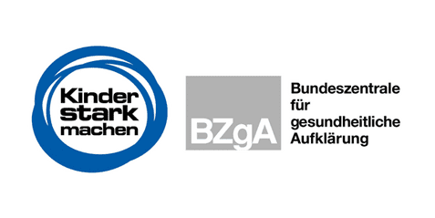 Logo der Bundeszentrale f&uuml;r gesundheitliche Aufkl&auml;rung mit dem Slogan &bdquo;Kinder stark machen&ldquo;.