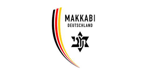 Logo von Makkabi Deutschland mit deutscher Flagge und Davidstern in Schwarz.