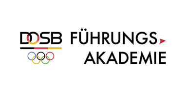 Logo der DOSB F&uuml;hrungsakademie mit f&uuml;nf Ringen in den Farben Schwarz, Rot, Gold, Blau, und Gr&uuml;n.