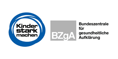 Logo der Bundeszentrale f&uuml;r gesundheitliche Aufkl&auml;rung mit dem Slogan &bdquo;Kinder stark machen&ldquo;.