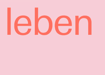 Rosa Hintergrund mit dem gro&szlig;en, orangefarbenen Wort &bdquo;leben&ldquo; in modernen Buchstaben.