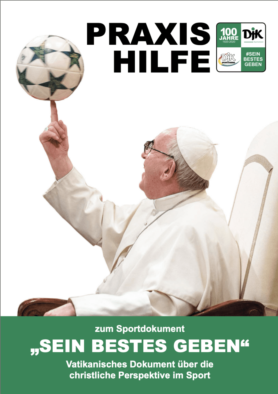 Papa h&auml;lt einen Fu&szlig;ball auf dem Finger und l&auml;chelt, w&auml;hrend er auf einem Stuhl sitzt. Im Hintergrund steht der Titel des Dokuments.