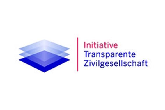 Logo der Initiative Transparente Zivilgesellschaft mit &uuml;bereinanderliegenden blauen und lila Rechtecken sowie Text.